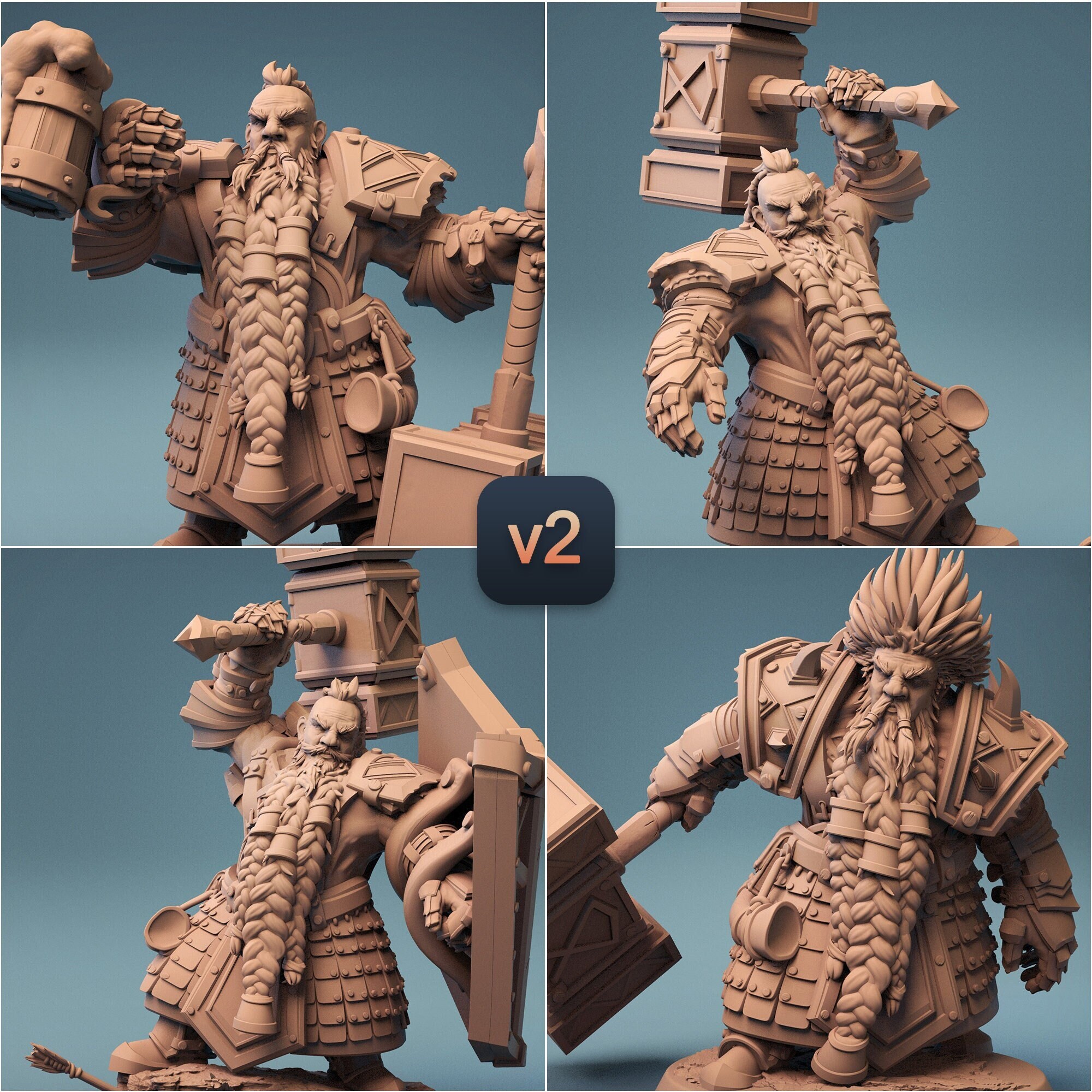 4x Zwerg Kleriker Paladin Krieger Pack Premium und Miniaturen Mini Set | Barbar Kämpfer | 28mm 32mm 100mm | 43803_10