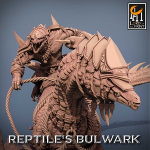 Lizardmen Lizardfolk Barbarian on Giant Lizard v7 Premium dnd Miniature Mini | Resin 3D Printed | 28mm 32mm 100mm | 43631