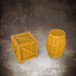 Wooden Crates Barrels Bundle DnD Miniatures compatible with 28mm 32mm fantasy minis | 20112