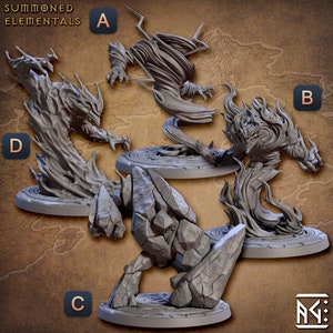 Fire Earth Water Air Elemental Premium dnd Miniature Mini 28mm 32mm | Resin 3D Printed | 30045