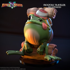 Cute Frog Folk Traveller Premium dnd Miniature Mini | Resin 3D Printed | 28mm 32mm up to 100mm | 45060