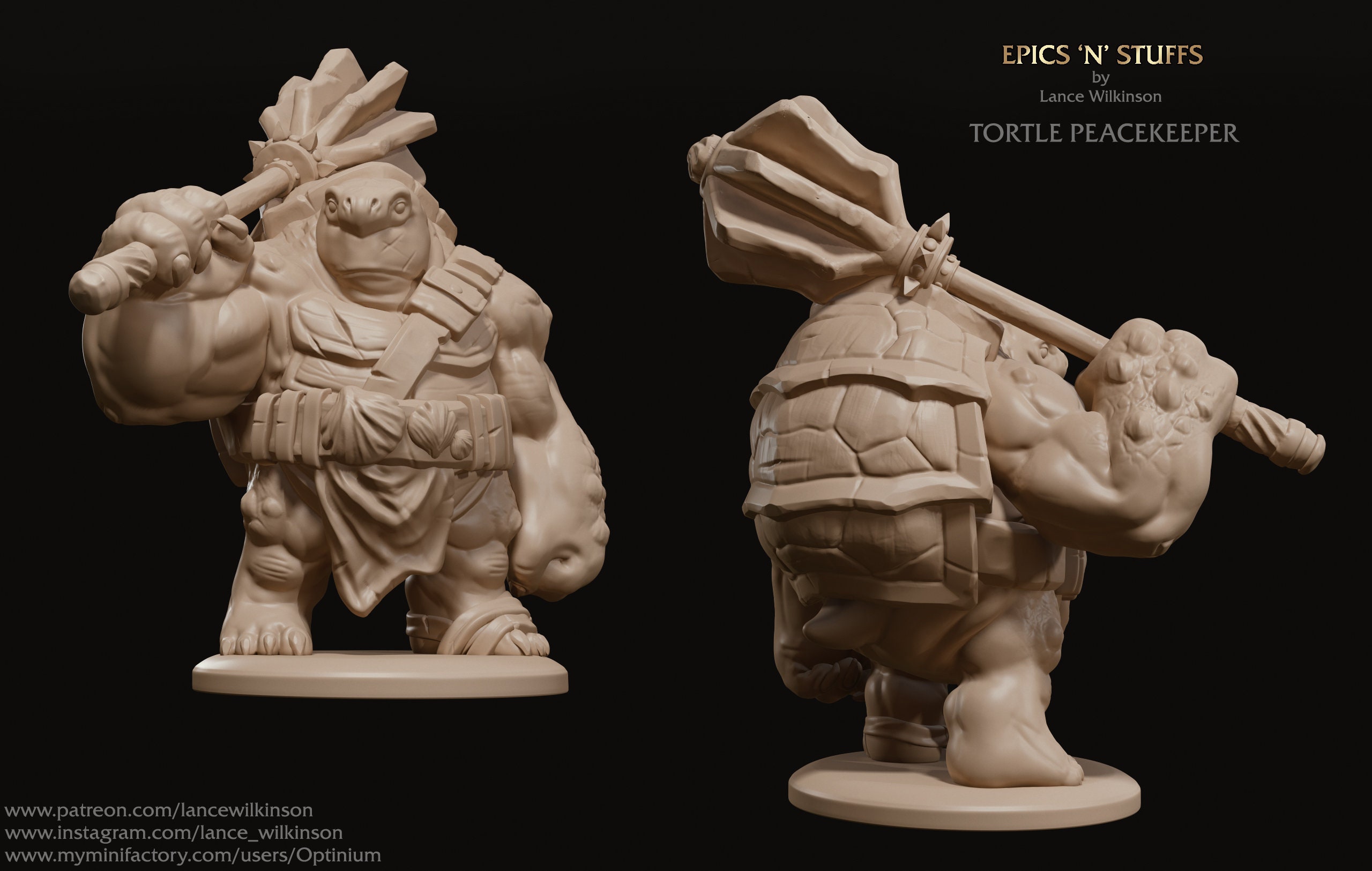 Turtle Warrior Peacekeeper | Premium 3D Printed Miniatures 28mm 32mm to 100mm |     dnd  20355