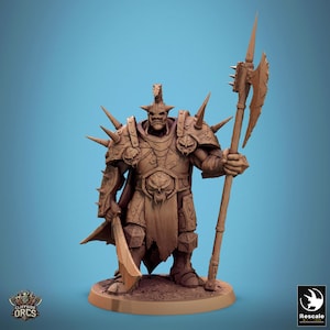 Orc Barbarian Chief Boss Premium dnd Miniature Mini | Resin 3D Printed | 28mm 32mm up to 100mm | 46248