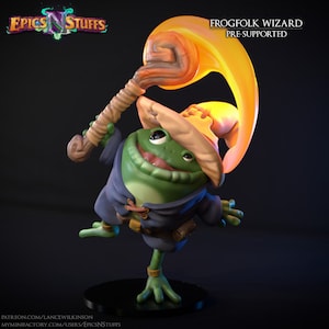Cute Frog Folk Wizard Premium dnd Miniature Mini | Resin 3D Printed | 28mm 32mm up to 100mm | 45061