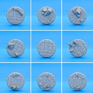 Pack of 9 Round Scenic Bases v9 | Cobblestone | 25mm 28mm 30mm 32mm 40mm 50mm 60mm 65mm 75mm 80mm | Tabletop Miniatures Minis p9-9