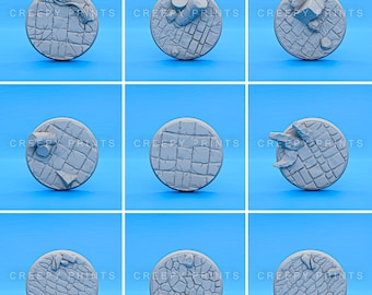 Pack of 9 Round Scenic Bases v9 | Cobblestone | 25mm 28mm 30mm 32mm 40mm 50mm 60mm 65mm 75mm 80mm | Tabletop Miniatures Minis p9-9