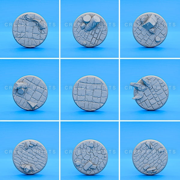 9er Pack Runde Szenische Bases v9 | Kopfsteinpflaster | 25mm 28mm 30mm 32mm 40mm 50mm 60mm 65mm 75mm 80mm | Tabletop Miniaturen Minis p9-9