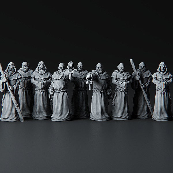 PACK 9x Friar Monk | Premium 3D Printed Tabletop Miniatures 28mm 32mm to 100mm |    dnd   20430