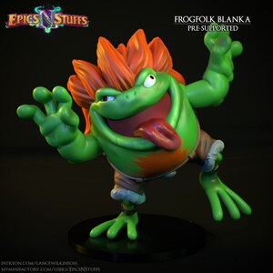 Cute Frog Folk Blanka Premium dnd Miniature Mini | Resin 3D Printed | 28mm 32mm up to 100mm | 45037
