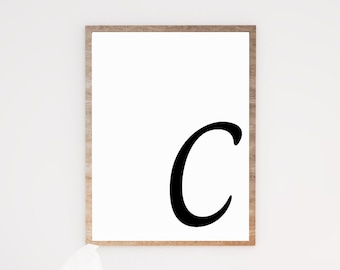 Stampa iniziale C: monogramma con lettera nera da parete (download digitale)