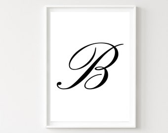 Initial B Print/Black Letter B Print/Initial B Wall Art Print/Letter B Download/Bedroom Wall Art/Monogram B Print/Digital Download