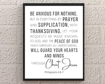 Be anxious for nothing - Philippians 4:6-7 Print/Scriptures Printable/Motivational Verses Printable/Printable Wall Art/DIGITAL DOWNLOAD