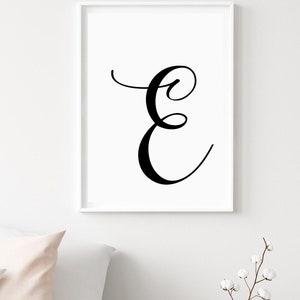 Letter E Print: Black Monogram Initial (Digital Download)