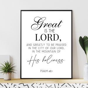 Psalm 48:1 Black Text Print/Motivational Verse Printable Art/Downloadable Verse/Christians Wall Art/Printable Wall Art/DIGITAL DOWNLOAD