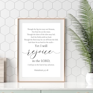 Habakkuk 3:17-18 Black Text Print/Motivational Bible Verse/Scripture Wall Art/Printable Wall Art/Digital Download