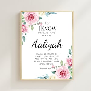 Custom Verse Name For I know the plans I have for you Print/Jeremiah 29:11 Custom Name Floral Print/Printable Wall Art/Digital Download