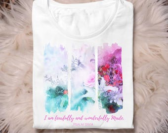 Fearfully and Wonderfully Made Psalm 139:14 Brushstrokes Pink Flowers Png File for Sublimation/Png Christian Sublimation/DIGITAL DOWNLOAD