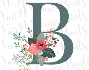 Floral Initial B PNG-Datei für Sublimation (Digitaler Download)