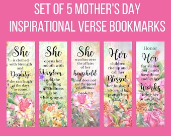 5 Sets of Size 2x6 Mother&#39;s Day Scriptures Bookmark Printable/Christians Mom&#39;s Bookmark Prints/Printable Scripture Bookmark/DIGITAL DOWNLOAD