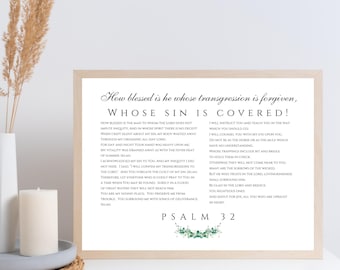 Psalm 32, werset biblijny, wydruk: NASB1995 (do pobrania w wersji cyfrowej)