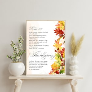 Psalm 100 Thanksgiving Verse Print: Autumn Leaves, Christian Scripture (Digital Download)