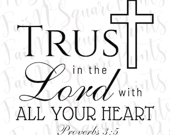 Confie no Senhor de todo o coração Png File for Sublimation/Provérbios 3:5 Black Text Png File/Christians Sublimation/Png DOWNLOAD DIGITAL