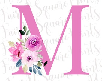 Floral Initial M PNG: Buchstabe M Sublimationsdesign (Digitaler Download)