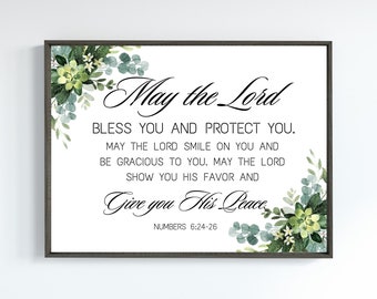 Numbers 6:24-26 Eucalyptus Print/May the Lord bless you and protect you Print/Graduation Scripture/Printable Wall Art/Digital Download