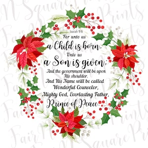 For unto us a Child is born Png File for Sublimation/Isaiah 9:6 Png File Designs/Christians Sublimation/Digital Download