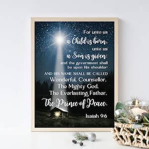 Isaiah 9:6 KJV Print/For unto us a Child is born Print/Christmas Scripture Wall Art/Christians Wall Art/Printable Wall Art/Digital Download