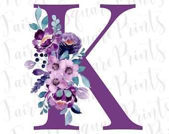 Floral Initial K PNG-Datei für Sublimation (Digitaler Download)