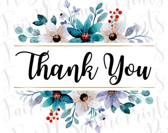 Watercolor Flower Frame "Thank You" PNG (Digital Download)