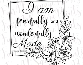 Psalm 139:14 - I am fearfully and wonderfully made Png Floral Wreath File for Sublimation/Christian Sublimation/Png Digital Download
