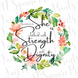 She is clothed with strength and dignity PNG File for Sublimation/Christians Png Sublimation/Woman Verse Png Design/Png Digital Download