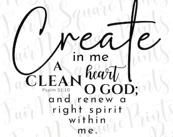 Psalm 51:10 PNG File, Christian Bible Verse (Digital Download)