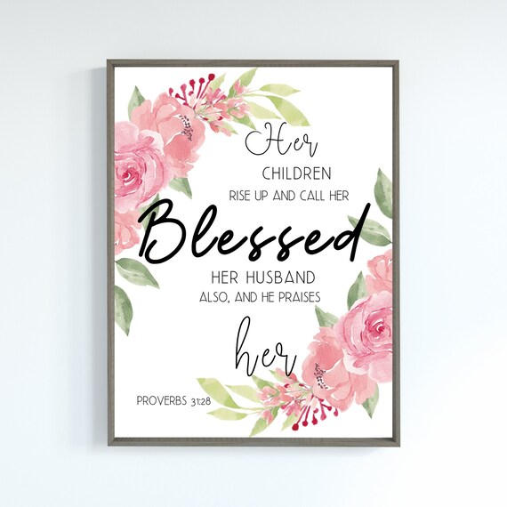 "Her Children Will Rise Up..." Rustic Wood Wall Sign | Farmhouse Decor, 9x18 Inches, Frame Included