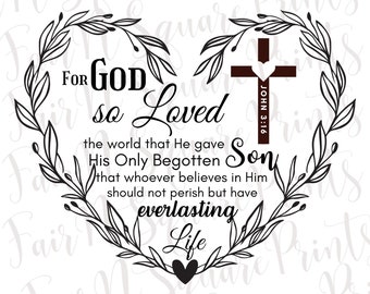 Archivo PNG de corazón de Juan 3:16 para sublimación (descarga digital)