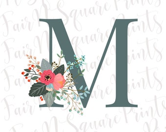 Floral Initial M Png-Datei, Sublimationsdesign (Digitaler Download)