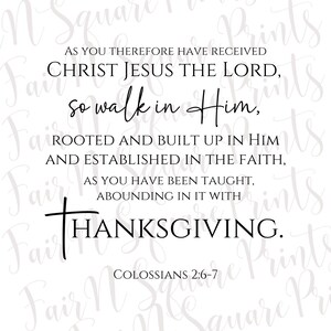 Colossians 2:6-7 Png File for Sublimation/Motivational Verse Png File/Christians Sublimation/Png Digital Download image 1