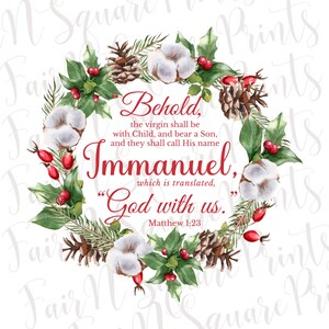 Matthew 1:23 Immanuel God with us Png File for Sublimation/Christmas Scripture Png File Design/Christians Sublimation/Png Digital Download