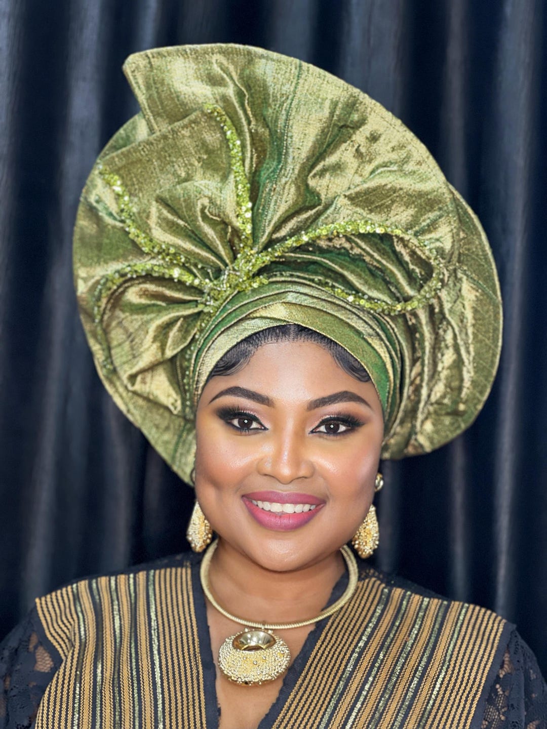 African Auto Gele Head Wrap , African High Quality Auto Gele, Ready ...