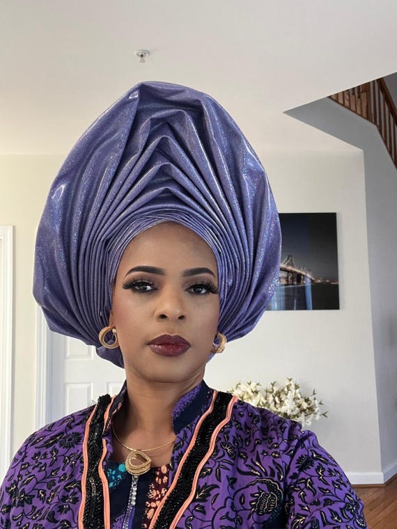 African Purple Auto Gele , Ready Made Auto Gele , Bridal  display picture 2