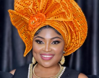 Orange Auto Gele Ready to Wear - Etsy display picture 1