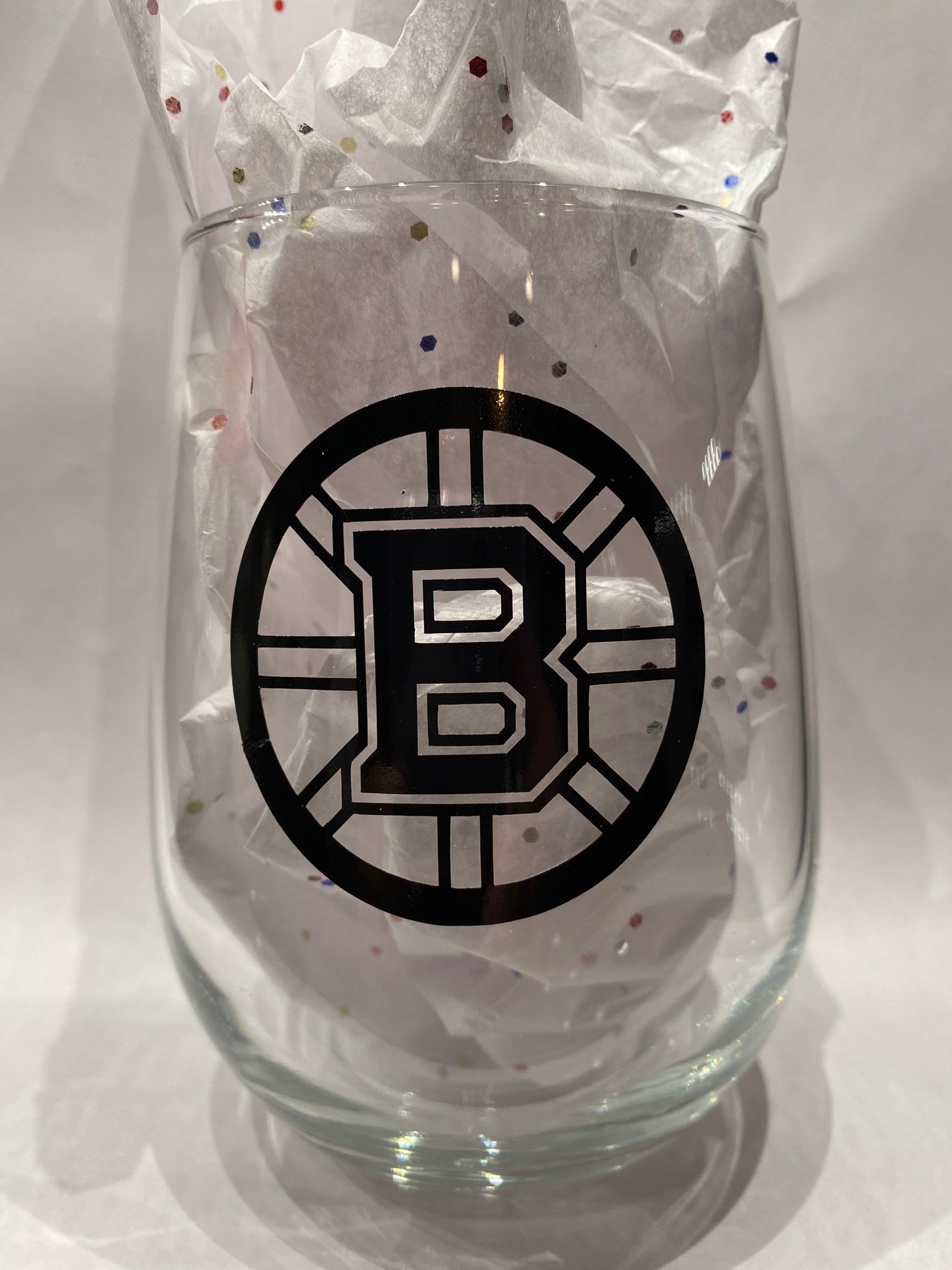 Boston Bruins stemless wine glass Etsy
