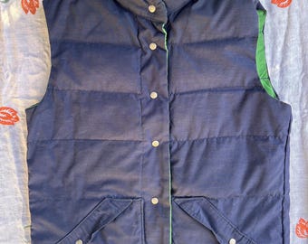VTG Alpine Designs 80's Reversible Navy Blue Green Puffer Vest GOOSE DOWN M