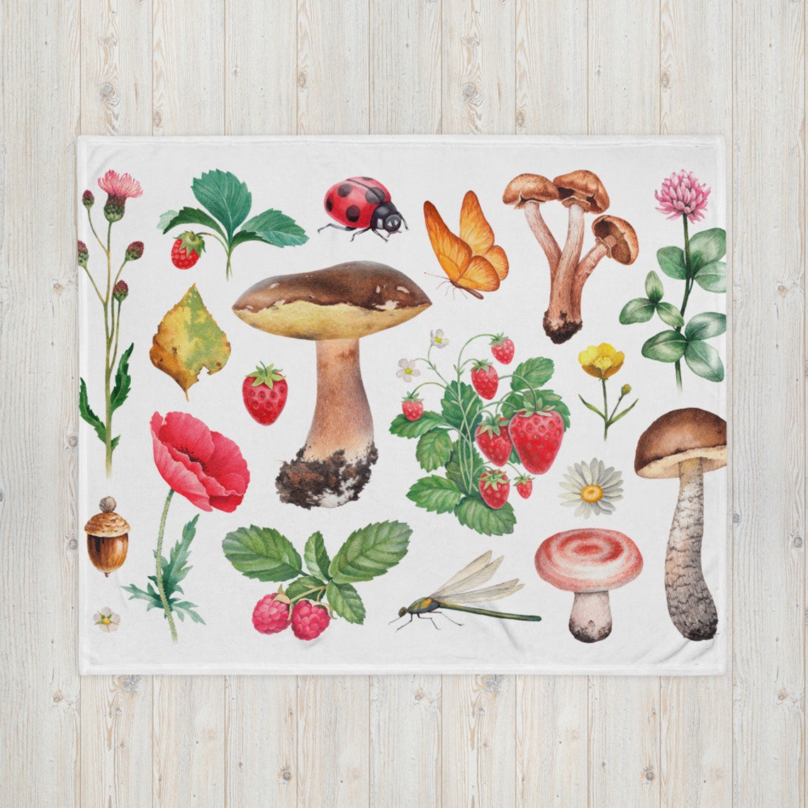Cottagecore Mushroom Throw Blanket Cottagecore Decor Floral | Etsy