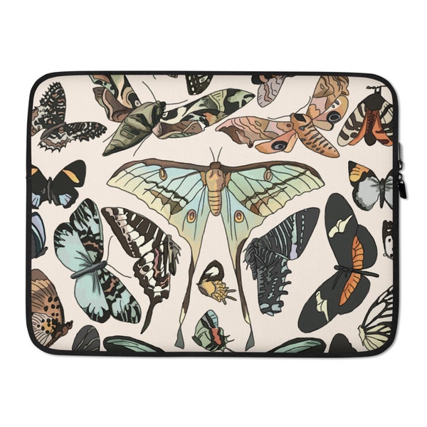 Laptop Case, Laptop Sleeve With Monarch Butterfly Print, Cottagecore Macbook Air Case, Macbook Pro Case With Moth Print