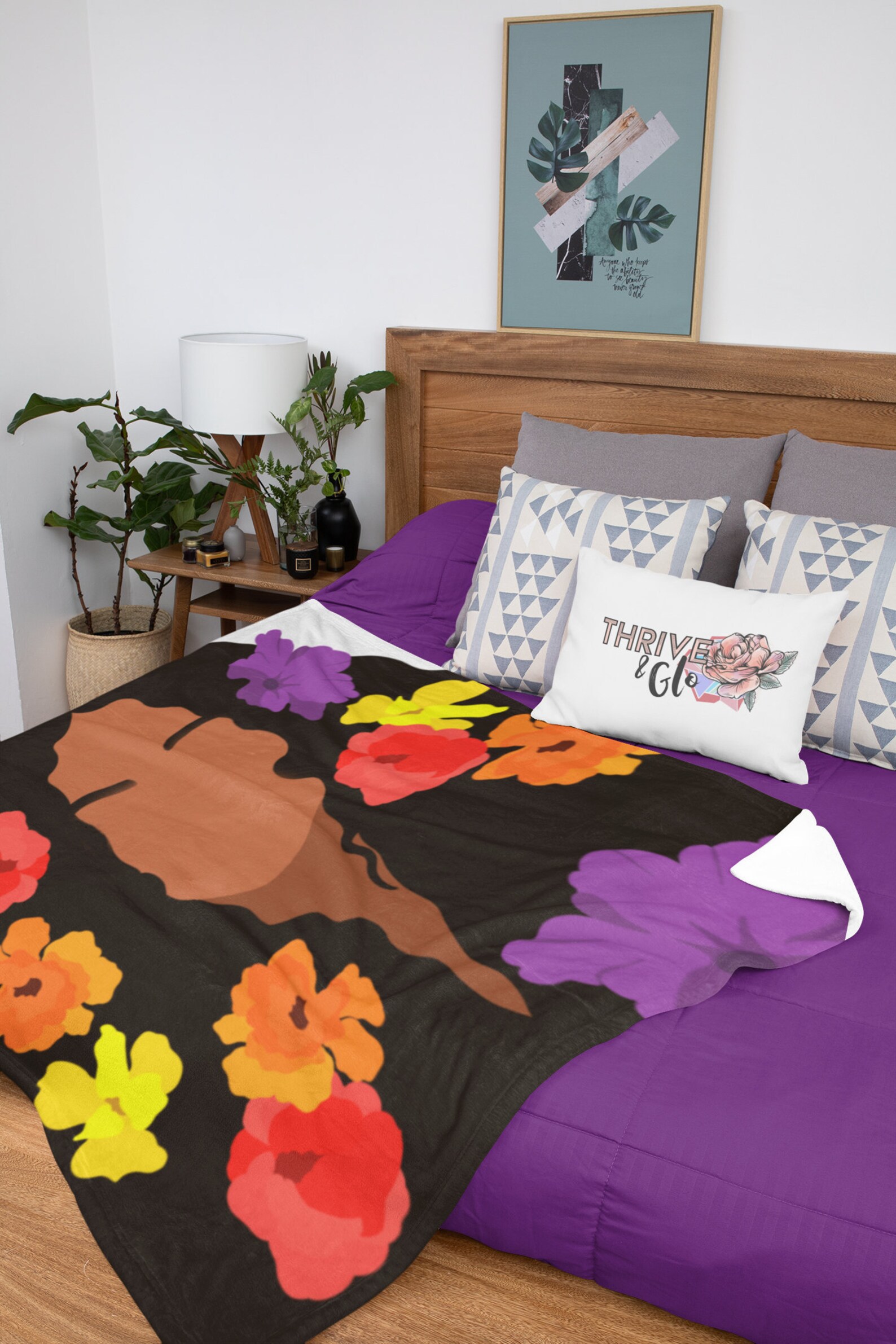 Floral African American Woman Throw Blanket Black Girl Room Etsy