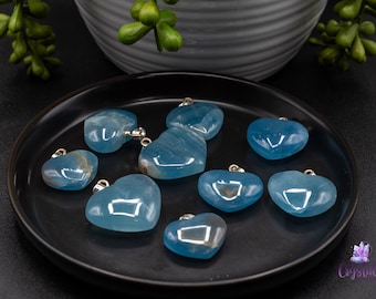 Pendentifs en forme de cœur en onyx bleu d'Argentine (calcite bleue)