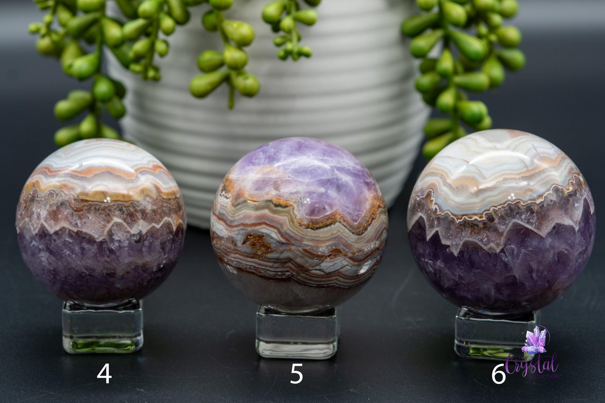 Amethyst with Mexican Agate Sphere 1.9"-2.9"/48mm-75mm